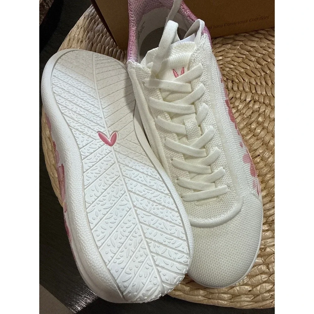 VIVAIA Floral Canvas Sneakers White Pink Casual Comfort Women's size‎ EU/40 US/9